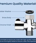 7/8 Inch By 7/8 Inch By 1/2 Inch Shut Off T Adapter For Bidet Water Supply With Winged Chrome Finish Fits NEO Series Attachments