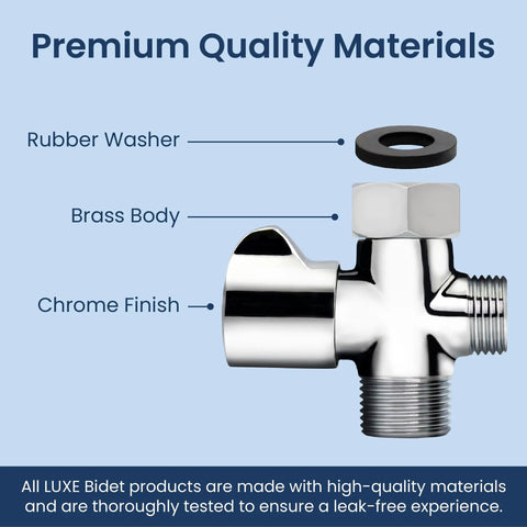 7/8 Inch By 7/8 Inch By 1/2 Inch Shut Off T Adapter For Bidet Water Supply With Winged Chrome Finish Fits NEO Series Attachments
