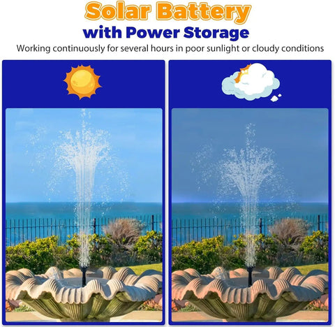 Solar Fountain Pump For Bird Bath And Garden Pond Outdoor Use, Upgraded 2.5W Solar Power, 6 Adjustable Nozzles with Battery