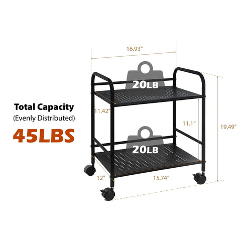 Zero Hassle Two Tier Metal Rolling Cart With Smooth Gliding Casters Slides Into Tight Corners Like A Dream Built Tough For Versatile Under Desk Storage Anywhere