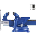 8 Inch Heavy Duty Bench Vise With 360 Degree Swivel Base And Anvil, Rugged Ductile Iron Build For Home Shop And Woodworking, Blue Finish