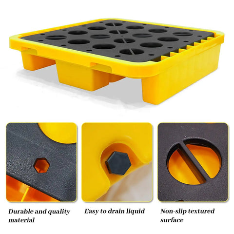 Heavy Duty Modular Spill Containment Pallet With Drain And Grating, Stackable Platform With Forklift Pockets, 2300 Lb Capacity