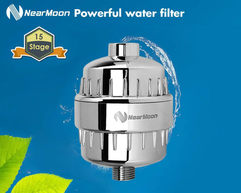 High Pressure Shower Head With 15 Stage Filtration, chrome 15-stage filter, hard water defense, side view