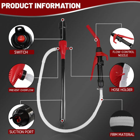 Battery Powered Gas Transfer Pump With 3 Ft Hose And Flow Control Nozzle Delivers 2.2 GPM For Quick Transfer of Gas, Water Or Kerosene