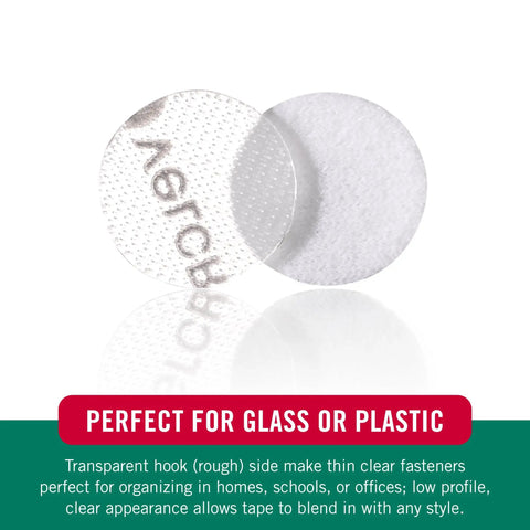 Thin Clear Fasteners, Low Profile 3/8 Inch Circles, 56 Count, ideal for home or office organization, crafting, close-up view.