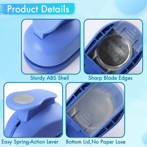5/8 Inch Circle Punch for Scrapbooking and Card Making, durable blue ABS shell, sharp zinc blade, spring-action lever close-up