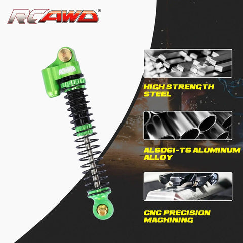 Beefed Up Aluminum Oil Filled RC Shocks for Axial AX24 XC1 4WS 1 24 Scale Upgrades, green shock with threaded collar