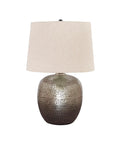 Magalie Contemporary Table Lamp In Antique Silver With Hammered Aluminum Construction Modified Drum Shade UL Listed
