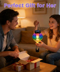Hot Air Balloon Solar Lantern Outdoor Waterproof Hanging Glass Light With Flickering Flame Totally For Garden Backyard Patio Fence Decor Purple Gifts For Women presented by child and man indoors