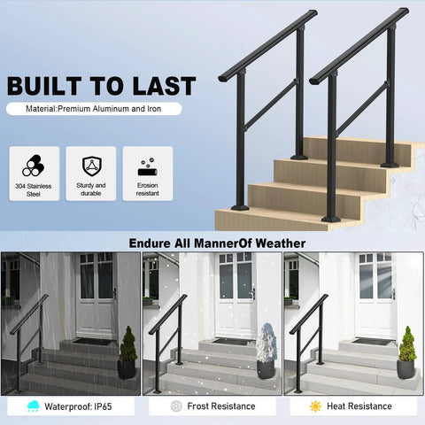 Built Tough Outdoor Handrails For One To Two Steps With No Sweat Setup Adjustable Angle Black Iron Stair Railing Kit for concrete steps.