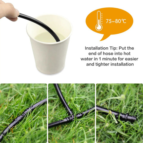 90 Pieces One Quarter Inch Barbed Drip Irrigation End Plugs End Caps for 1/4 inch tubing shown with installation tip above