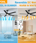 52 Inch Ceiling Fan With Lights And Remote, Black Finish, Reversible 5 Blade Design With Black And Natural Wood Sides, In Summer and Winter Modes, Downward and Upward Airflow
