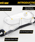 2 Pack PVC Safety Goggles With UV400 Transparent Lenses White Vent Valve Anti Fog Comfort Fit And Adjustable Elastic Band