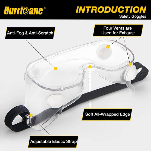 2 Pack PVC Safety Goggles With UV400 Transparent Lenses White Vent Valve Anti Fog Comfort Fit And Adjustable Elastic Band