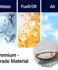 One Quarter Inch OD Polyurethane PU Pneumatic Air Hose Tubing Kit material components visualized with water, oil, and air images.