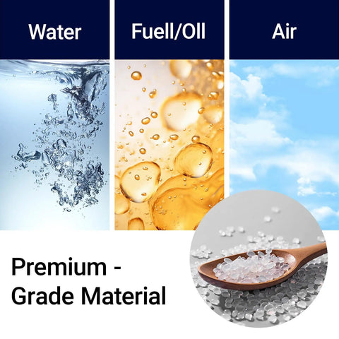 One Quarter Inch OD Polyurethane PU Pneumatic Air Hose Tubing Kit material components visualized with water, oil, and air images.