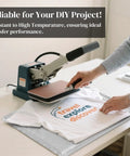 8 Piece Heat Press Pillow Bundle With Teflon Heat Transfer Pad And Heat Resistant Mat Set in use on a T-shirt