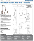 Contemporary Pull Down Kitchen Faucet With Antique Pewter Finish Heavy Duty Build specifications diagram with dimensions and features.