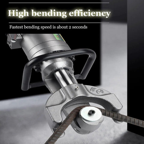 Cutpoy Electric Hydraulic Rebar Bender Steel Bar Bending Machine with Positioning Pin for 4Mm to 32Mm rods, showing efficient bending mechanism.