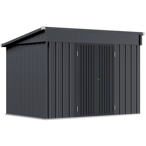 6x10 Ft Outdoor Storage Shed Galvanized Metal With Lockable Door And Vents Weatherproof Garden Patio Backyard Storage House In Grey Rust Resistant Steel Frame Built To Last For Heavy Duty Outdoor Organization, front view with closed doors
