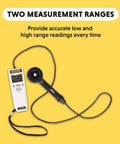Dual Range UV A B Meter For UVA UVB Light Intensity 280 To 400 Nm Backlit LCD Display with sensor cable on yellow background