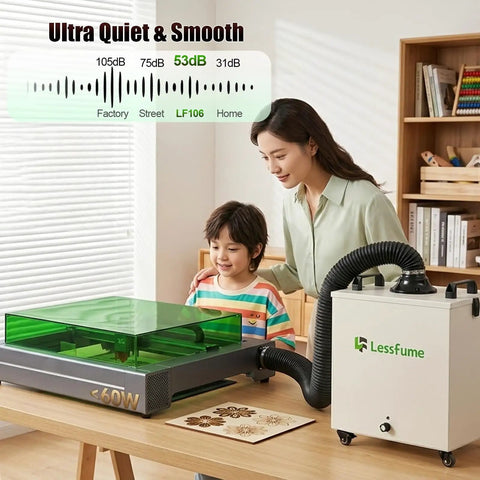 Heavy Duty LF106 Laser Fume Extractor for Engravers and Crafters with family using laser engraver at home