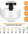 Industrial Semi Flush Mount Ceiling Light With Clear Glass Pendant Shade Farmhouse Vibe