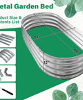 Galvanized Raised Garden Bed Kit 4By2By1Ft Oval Planter Boxes For Outdoor Garden, assembly components shown