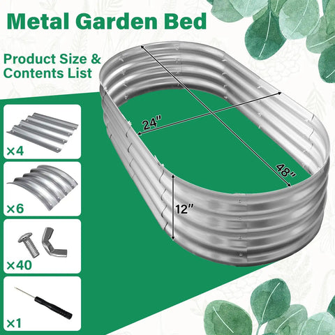 Galvanized Raised Garden Bed Kit 4By2By1Ft Oval Planter Boxes For Outdoor Garden, assembly components shown