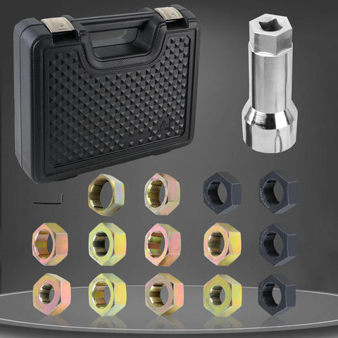 Tesmirror 16-piece axle spindle rethreading kit in a black case with dies and a 1-1/16 in extension bar