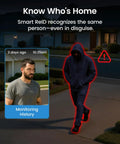 Real Deal Eight Cam Wireless Outdoor Security Camera System Beast Grade Solar Powered Surveillance Kit showcases monitoring history with person detection.