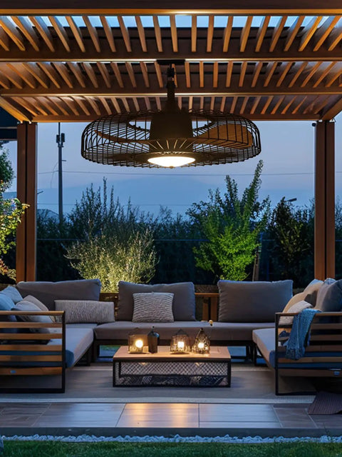 Outdoor 24 Inch Weatherproof Ceiling Fan With Lights For Patio Remote And App Control 3 CCT Dimmable Plug In Cage
