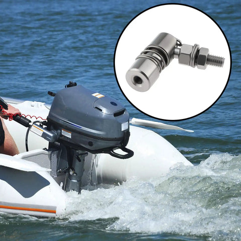 M6 Marine Ball Joint Connection Fitting for outboard throttle and shift cable, shown with boat engine, stainless steel, corrosion resistant