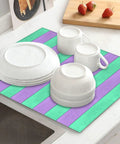 Purple Green Wood Grain Print Microfiber Dish Drying Mat For Kitchen Counter Super Absorbent And Machine Washable Dish Drying Pad Rack Mat 16 By 18 Inches Quick Dry Kitchen Counter Essential with dishes and cups