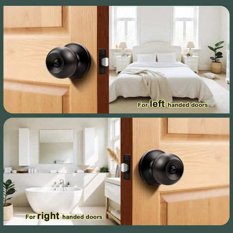 Keyless Privacy Door Knobs Oil Rubbed Bronze Vintage Round Ball Style For Bathroom And Bedroom shown on both door sides