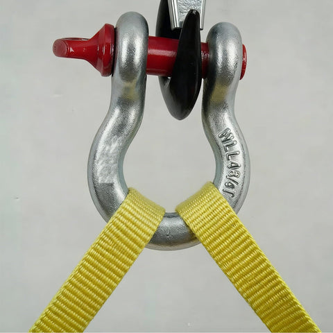 Heavy Duty Alloy Steel Bow Shackle D Ring WLL 55 Ton And Break Strength 220 Ton Large Tow Shackle with yellow strap
