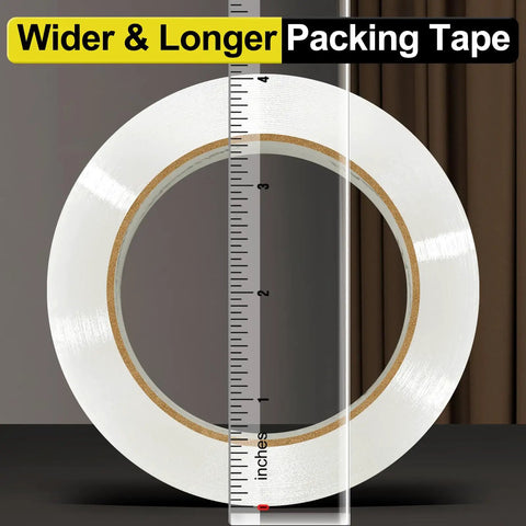 Clear Heavy Duty Packing Tape Refill Rolls, 6 Rolls, 2 Inch Wide By 65 Yards Each with ruler for size comparison