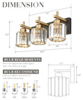 Crystal Vanity Light 3 Light Over Mirror Modern Bathroom Fixture In Polished Gold Finish With K9 Crystal Beads dimensions and bulb advice