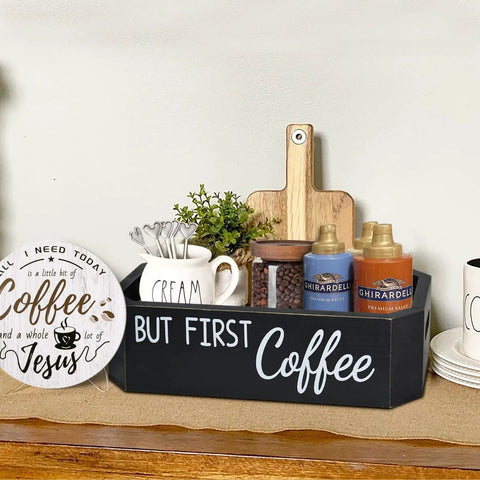 All In One Coffee Station Organizer For Countertops And Bar Accessories Holds K Cup Pods Syrups Sugar Stirrers Storage Bin
