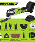 Cordless Oscillating Tool Kit With 20V Battery, Blazing 20,000 OPM, aggressive 4.2 degree oscillation, 27-piece accessory kit.