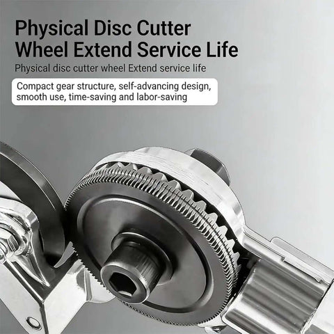Close-up of physical disc cutter wheel, gear structure, for Drill Nibbler Sheet Metal Cutter Attachment Turn Your Drill Into A Fast Smooth Cutting Beast For DIY Projects And Home Repairs With Sparks Free Safe Edges And Quick Precise Cuts For Light Metalwork In Workshops