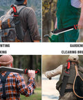 Beast 19 Inch Heavy Duty Machete With Saw Blade And Serrated Edge shown in various outdoor uses like gardening and hiking.
