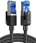 Front view of UGREEN Cat8 Ethernet cable, 6ft, braided black with shielded RJ45 connectors