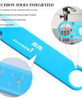 Easy Threading Sewing Needle Threader With Quick Threading Mechanism featuring magnifier and ruler in blue