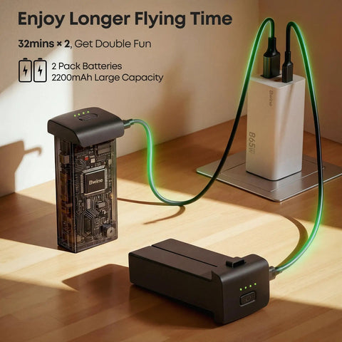 Battery pack for F7MINI 4K RC Drone With 1080P Screen 20000ft Transmission 64Min Flight 3 Axis Gimbal charging on desk