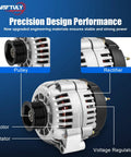 Alternator Replacement For 2000-2005 Chevy Silverado 1500 2500 3500 Tahoe Suburban Avalanche GMC Sierra Yukon Cadillac Escalade With 4.3L 4.8L 5.3L 6.0L Engines, 105 Amp High Output Auto Electrical Component with labeled parts showcasing pulley, rectifier, rotor, stator, and voltage regulator.