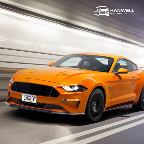 Orange sports car with Beefy Chrome Zinc Alloy License Plate Frame Universal Fit Heavy Duty Never Rust Durable with Metal Screws.