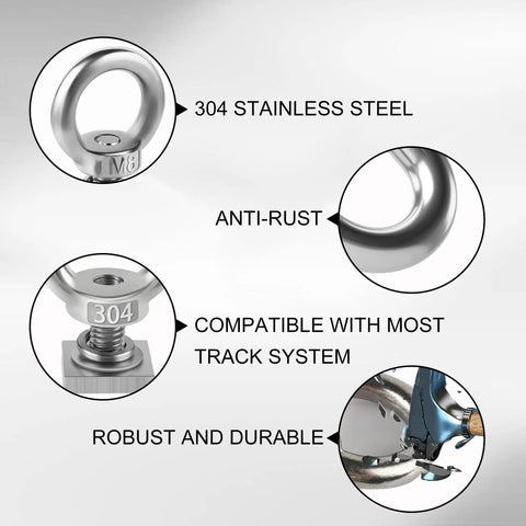 Six Pack M8 Heavy Duty Eye Bolts With T Slot Bolts In 304 Stainless Steel Eye Nuts And Nuts For Roof Rack Bungee Cords Ropes Anchoring Kit Ideal For Trailers Boats Decks And Challenging Outdoor Use, 304 stainless steel M8 eye bolt