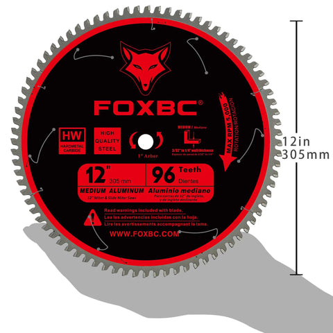 12 Inch Saw Blade For Aluminum And Non-Ferrous Metal And Plastic, 96-Tooth TCG, 1-Inch Arbor, .094 Kerf, -5 Degree Hook Angle