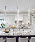 Three Pack Pendant Lights For Kitchen Island Modern Dimmable LED Hanging Lights Silver Finish in elegant kitchen setting